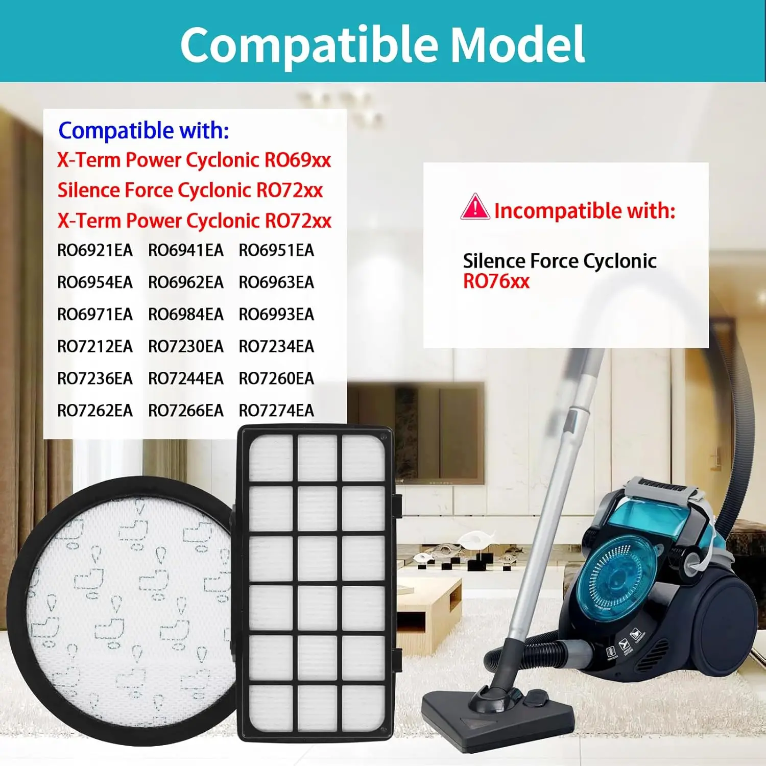 Filters for Rowenta X-Trem Power Cyclonic RO69xx RO72xx, for Rowenta Silence Force RO6941EA RO6963EA RO6921EA RO6924EA RO6932EA