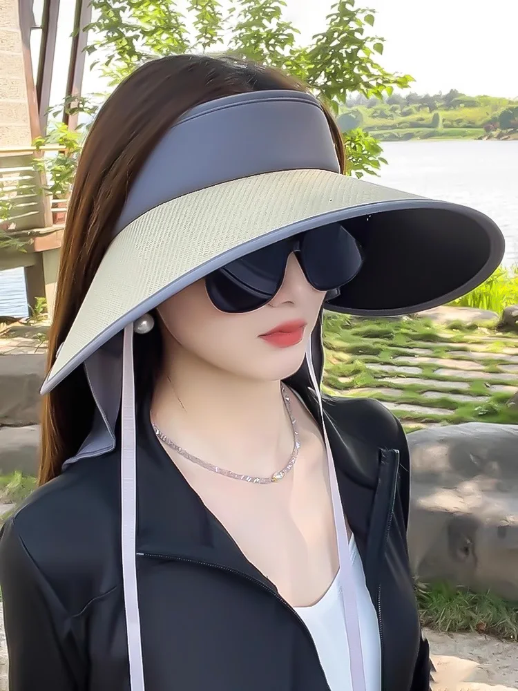 Women's Summer Sun Protection Hat Foldable Large Brim Empty Top Hat Travel Outing Hat Neck Protection Hat Fashionable Accessory