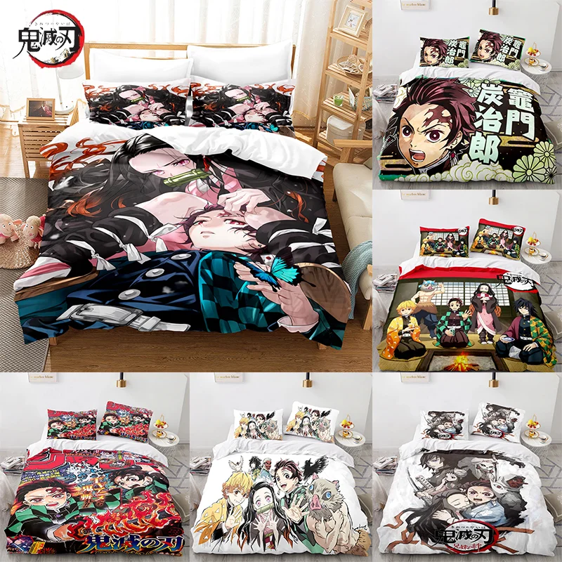 Demons Slayers 3D Bedding Set Anime Duvet Cover Pillowcases Single Twin Full Queen King Size Home Decor Quilt Pillowcase Gifts