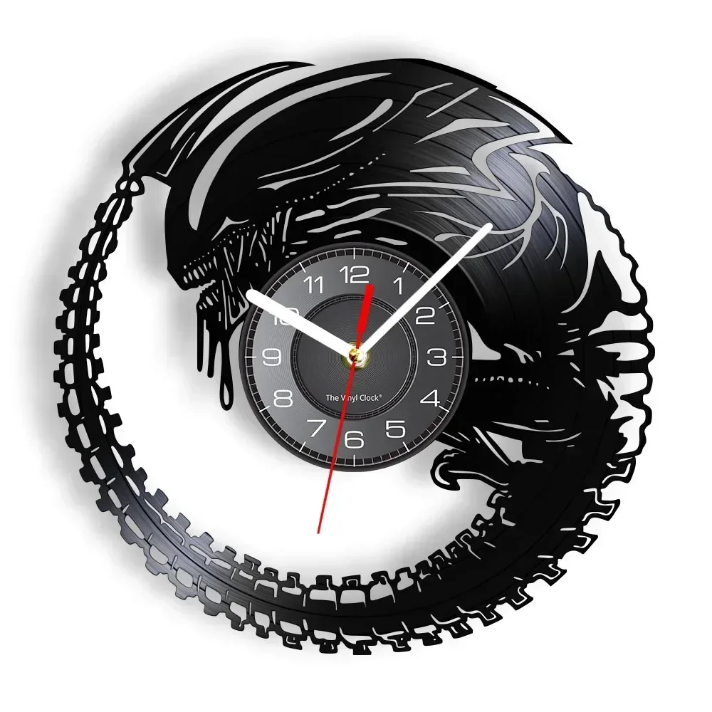Intelligent Beings Alien Horror Xenomorph Baby Vinyl Record Wall Clock,  Extra-Terrestrial 7 Kinds of LED Color Silent Watch