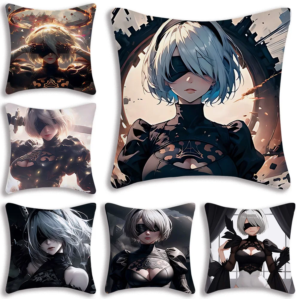 Adventure game Nier Automatas Pillow Covers Cartoon Sofa Decorative Home Double-sided Printing Short Plush Cute Cushion Cover