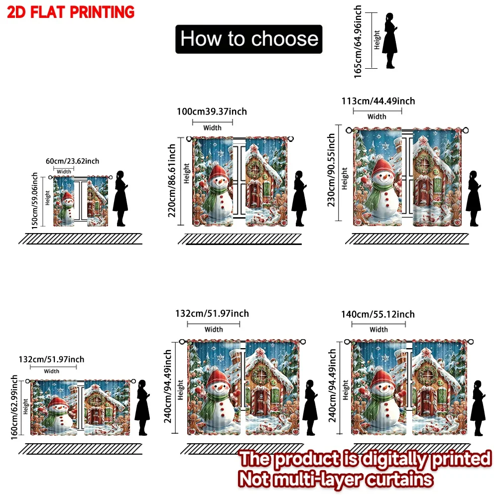 2D الطباعة المسطحة 2PCS الستائر عيد الميلاد شعبية سانتا كلوز الغزلان شجرة سعيد لطيف مضحك أحمر أخضر الرقمية المطبوعة البوليستر #3