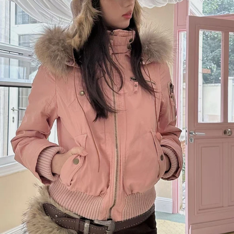 Moda American Vintage Fur Collar Patchwork Veste Femme Short Zip New Slim Jackets All-match Designed Minority Elegant New Tops