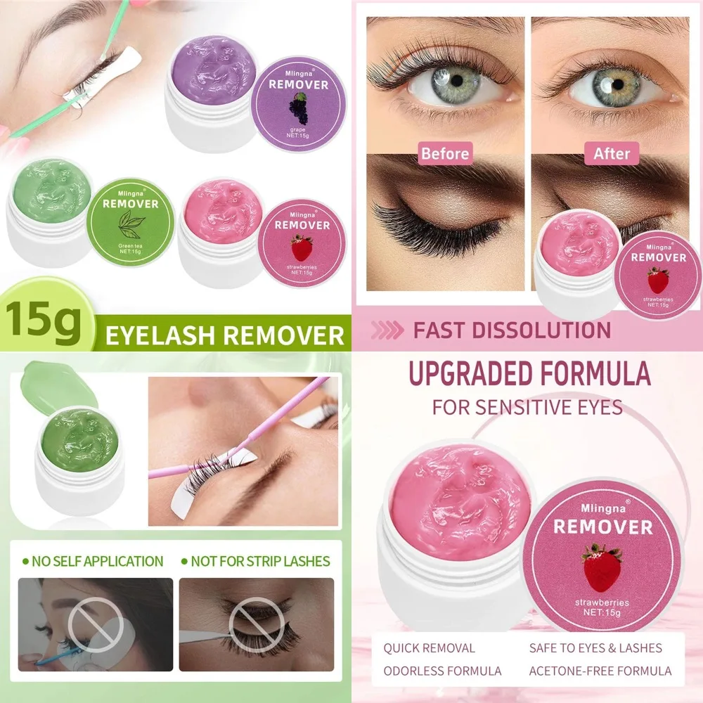 1pcs Eyelash Glue Remover Cream Transparent Professional Quick Unload Adhesive Zero Stimulation Remover Cream Fruit Flavored 15g