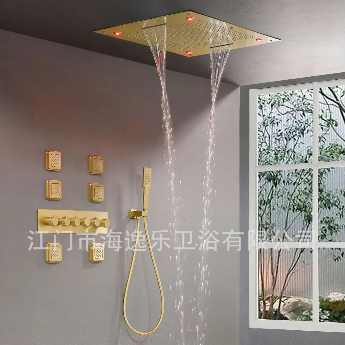 800*600mm LED Ceiling-mounted Bathroom Shower Set Rain Waterfall Shower faucet Multifunction Thermostatic Recessed Shower System