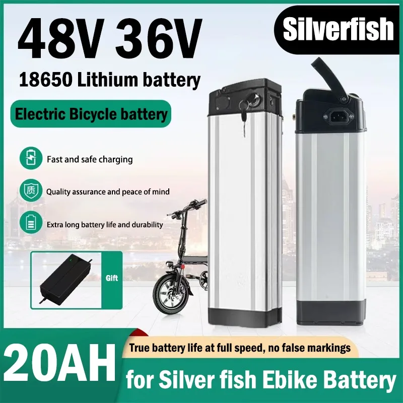 48V 36V Silver Fish Ebike Battery 17Ah 20Ah for G-Hybrid City Folding Bike Electric Bicycle 18650 Lithium Battery Built-in BMS