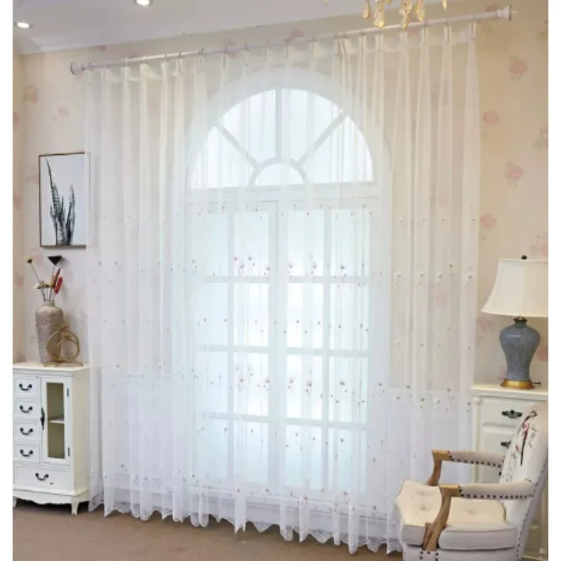 Modern Pastoral Small Fresh Embroidery Pink Sweet Dandelion Embroidery Curtains Living Room Bedroom Balcony Blackout Curtains