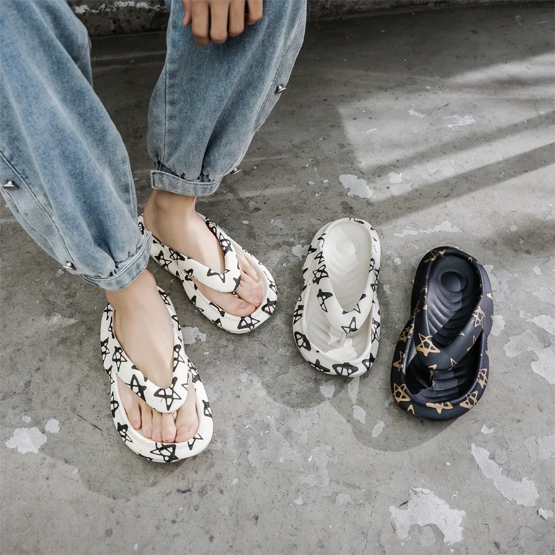 

Мужские тапочки на толстой подошве, модные нескользящие сандалии с принтом, подходят для повседневного активного отдыха и отдыха, пляжная обувь