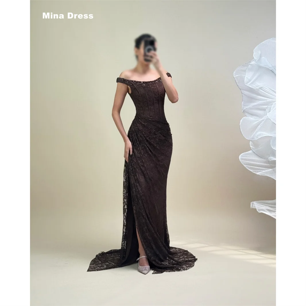 

Mina Customized Wine Red Elegant Party Dresses for Special Occasions Gem Luxury Women's Elegant Party Dress Lace Embroidery Prom