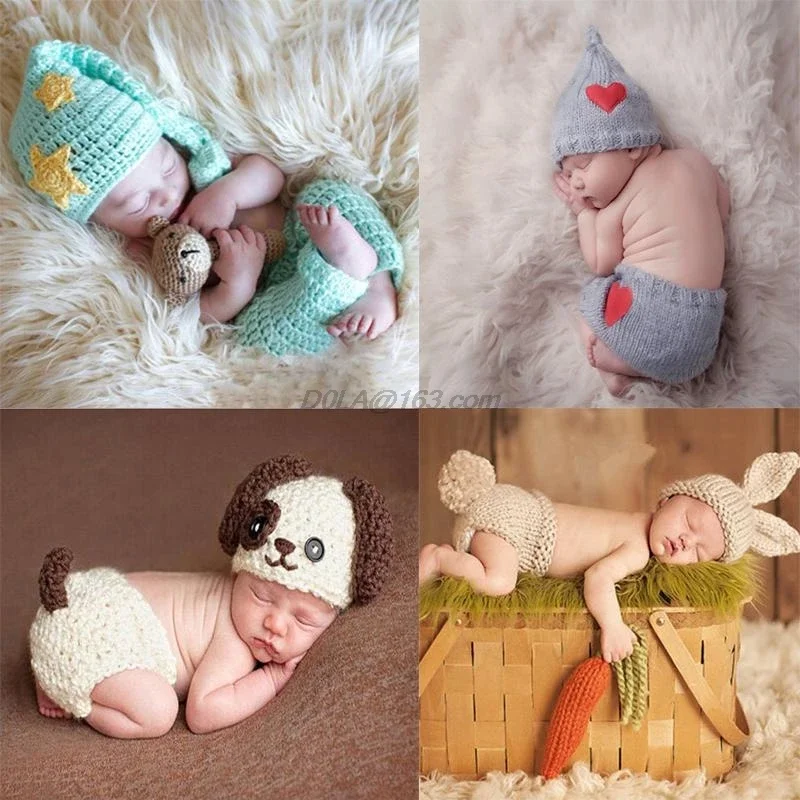 Baby Crochet Photography Props Newborn Photo Cool Boys Girls Costumes Infant Clothing Baby Hat Photography Props