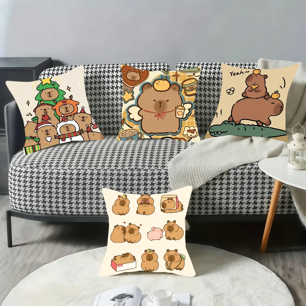 Cartoon Capybara Cute cushion cover Pillow Cover Home Sofa living Decoration Room  Office Car Nordic Simplicity