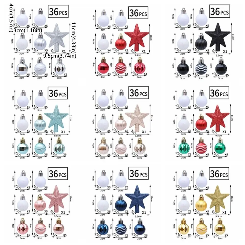 36pcs Plastic Christmas Ball Ornaments Glitter Shatterproof Christmas Tree Topper Special-shaped Electroplated Christmas Baubles
