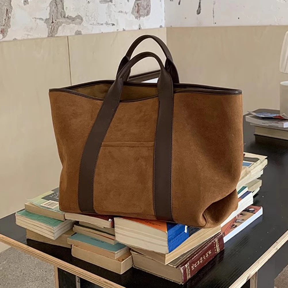 حقيبة كتف من جلد الغزال حقيبة يد شتوية بسيطة للنساء حقيبة يد ذات سعة كبيرة حقيبة تخفيف حقيبة تسوق