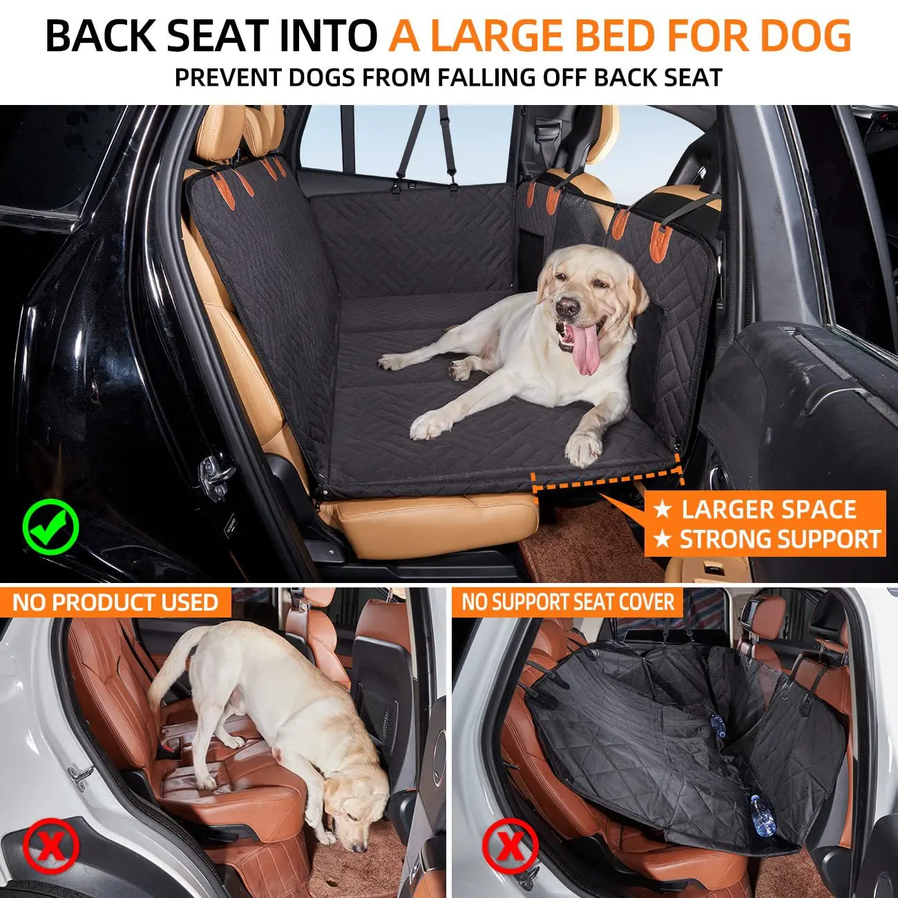 Dog Car Seat Cover for Back Seat Extra Larger with Strong Hard Bottom Car Back Seat Extender Dogs Fit for All Cars