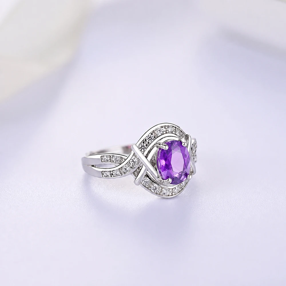 Elegant 925 Sterling Silver Ring With Natural Africa Amethyst Gemstone Fine Jewelry For Women Banquet Party Gift