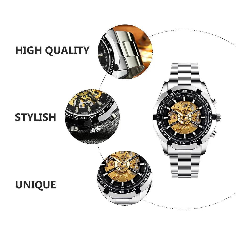 

1Pcs Mechanical Watch for Men Automatic Movement Luminous Hands Clear Dial Waterproof Robust Build Stylish Business