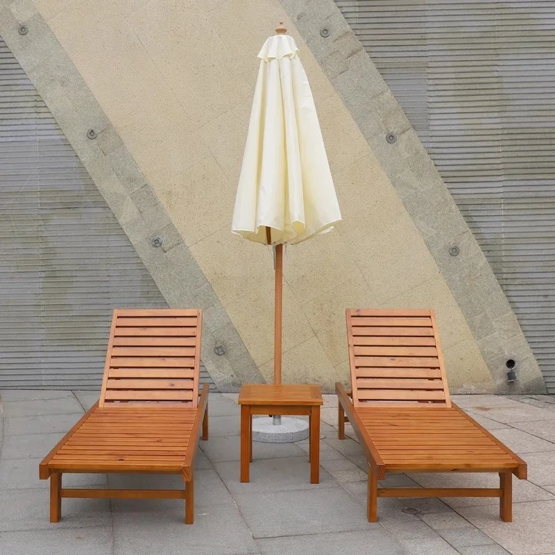

Outdoor Solid Wood Bed Scenic Seaside Swimming Pool Lunch Break Hotel Waterproof Sunscreen Courtyard Garden Teak Lounge Chair