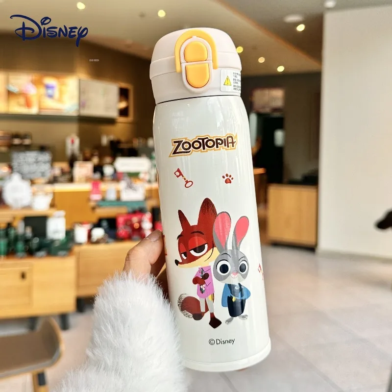 

500ml Disney Zootopia Cartoon Anime Thermal Cup Bouncing Straw Water Cup Portable Portable Large Capacity Stainless Steel Bottle