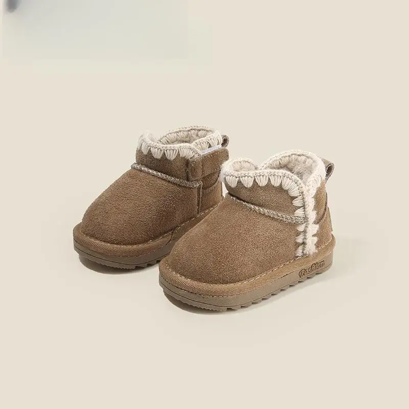 Bottes de neige coordonnantes doublées de fourrure pour enfants, daim, cuir véritable, chaud, marche en plein air, tout-petit, petit enfant, garçons, filles, hiver