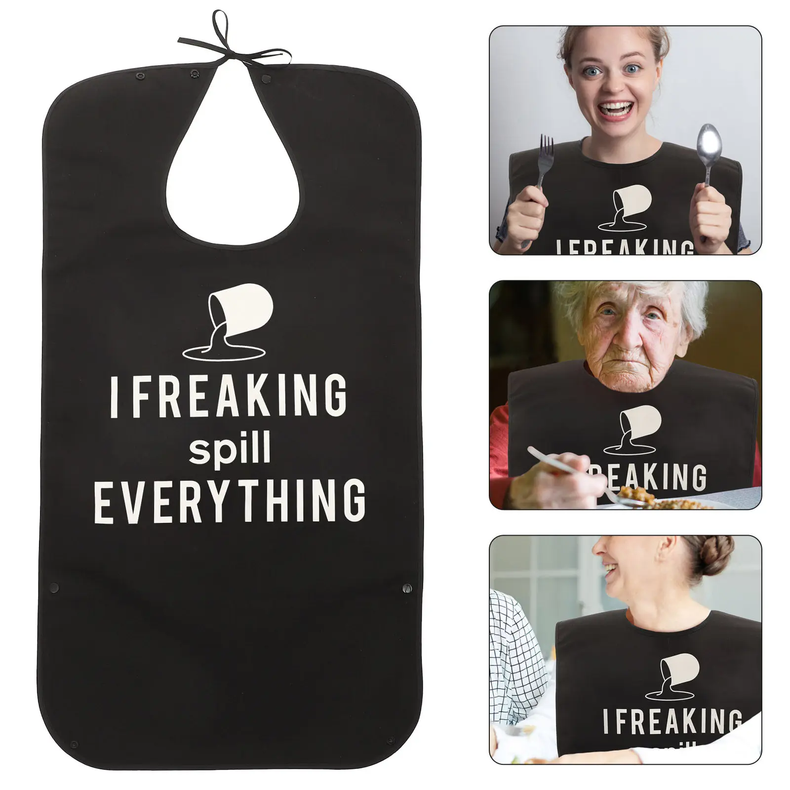 Comfortable Adjustable Adult Bib with Lace Button Design Stain-Free Eating Apron for Seniors Convalescent Reusable Foldable