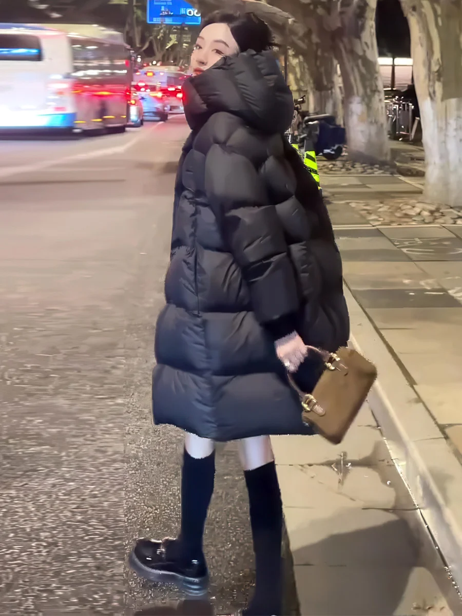 Abrigo de invierno Jaet acolchado de plumón blanco con capucha de longitud media para mujer, cálido, informal, holgado, largo, Sve