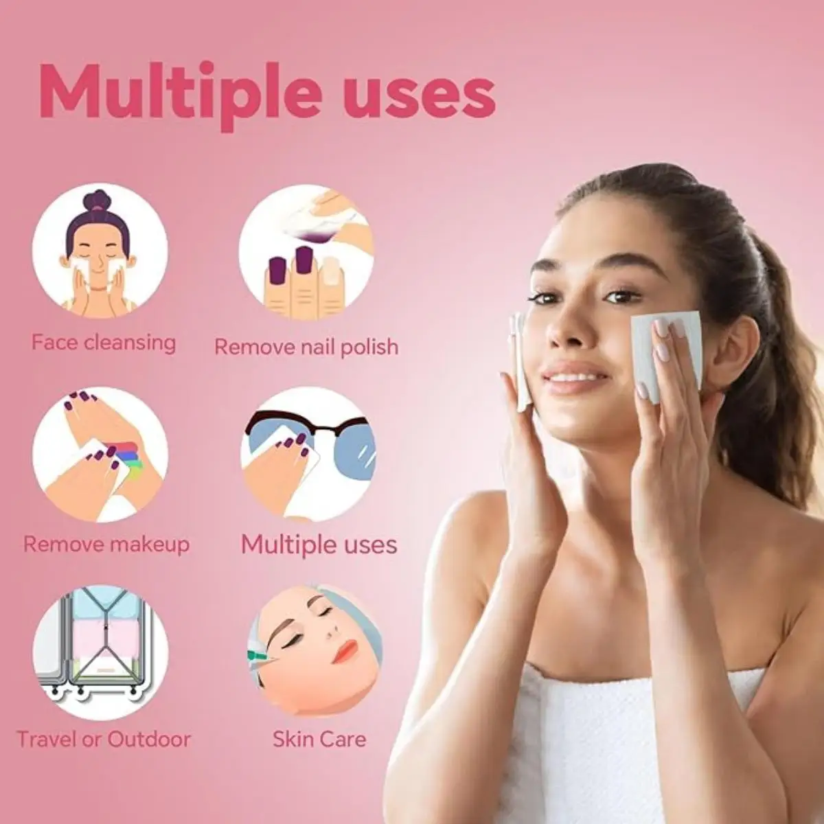 222 ชิ้นสแควร์เครื่องสําอางผ้าฝ้ายผ้าขนหนูทําความสะอาด, ผ้าฝ้ายประยุกต์ใช้เปียก, สําลีกําจัดแต่งหน้า, สําหรับโทนเนอร์พอกหน้าและทําความสะอาดเล็บ