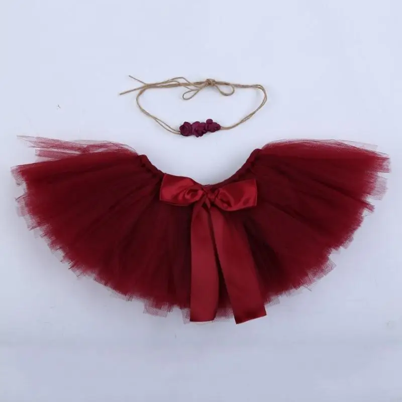 76HF 2 Pcs Newborn Photography Props Outfit Baby Tulle Skirts Headband Set Infants Photo Flower Hair Band