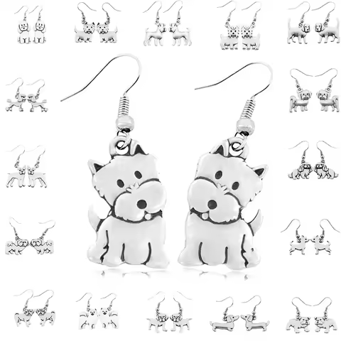 54 Styles Kawaii Westie Shih Tzu Dachshund Poodle Schnauzer Puppy Charms Drop Dangle Earrings For Women Gift For Dog Mom Lovers