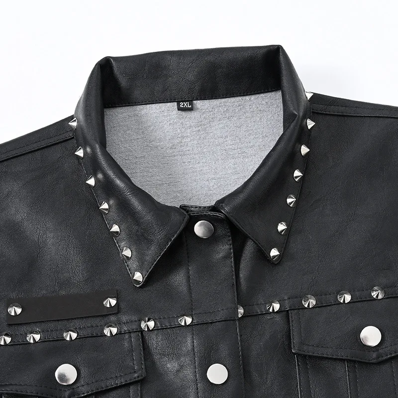 Men\'s Punk Style Leather Biker Waistcoat With Rivets Fashion High Streetwear Motorcycle Rider Vests PU Sleeveless Jacket