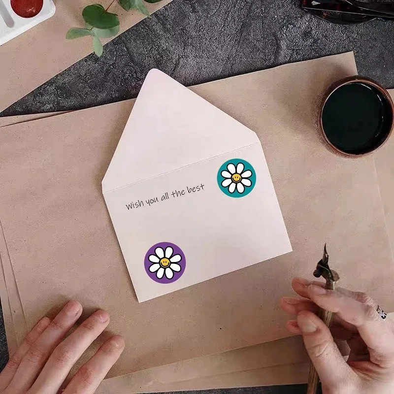 500pcs Flower Stickers Paper Cute Cartoon 1inch Reward Sticker Round Flower Seal Adhesive Labels for Journal Handmade Gift