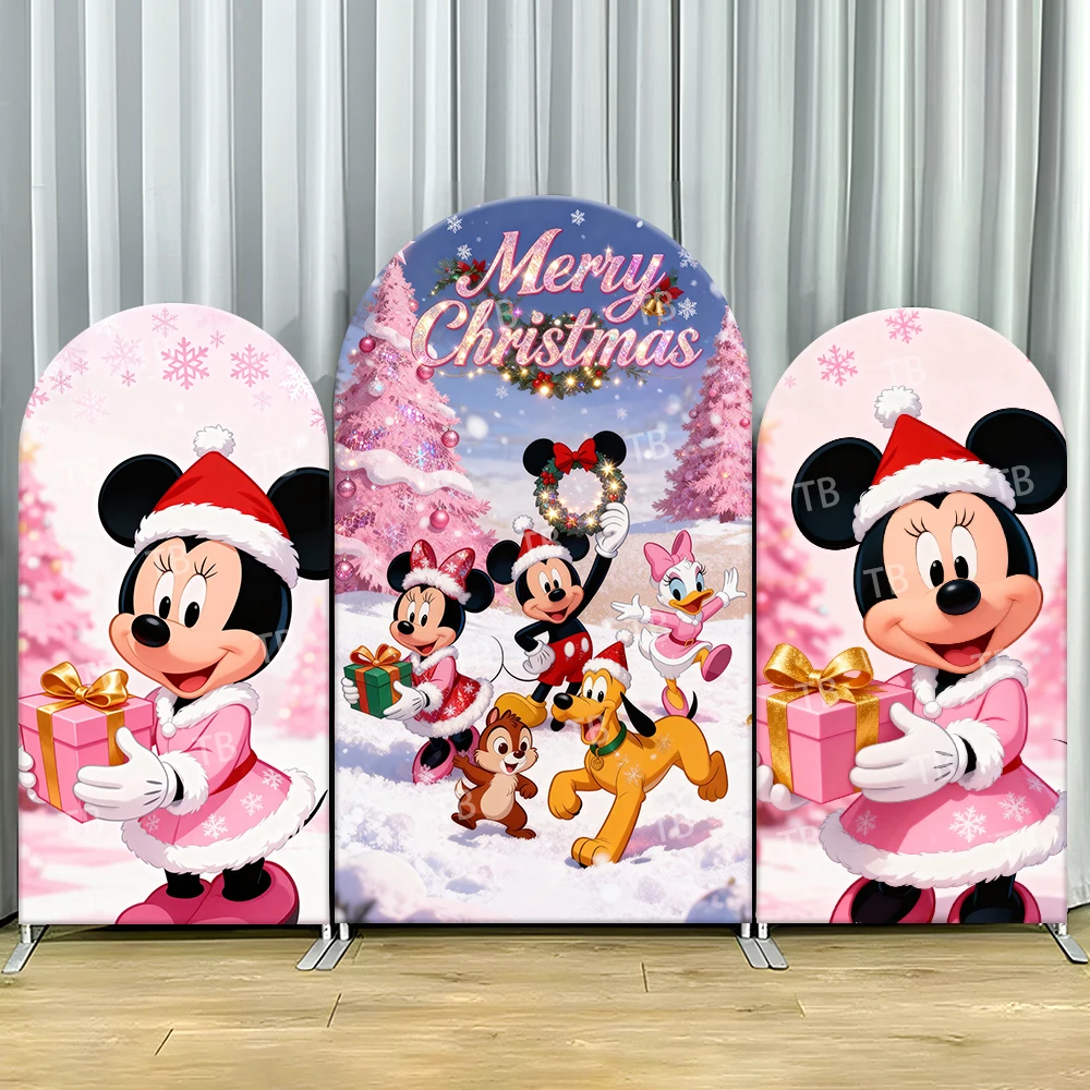 

Disney Characters Pink Christmas Style Arch Backdrop Cover Festive Cute Scene For Kids Birthday Baby Shower Photo Booth Decor