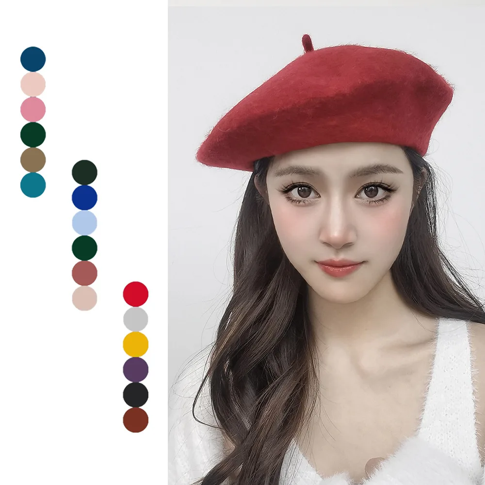 

Wool Beret Women Winter Autumn Fashion Casual Simple Solid Color Beret Hats For Women Trendy Painter Cap New