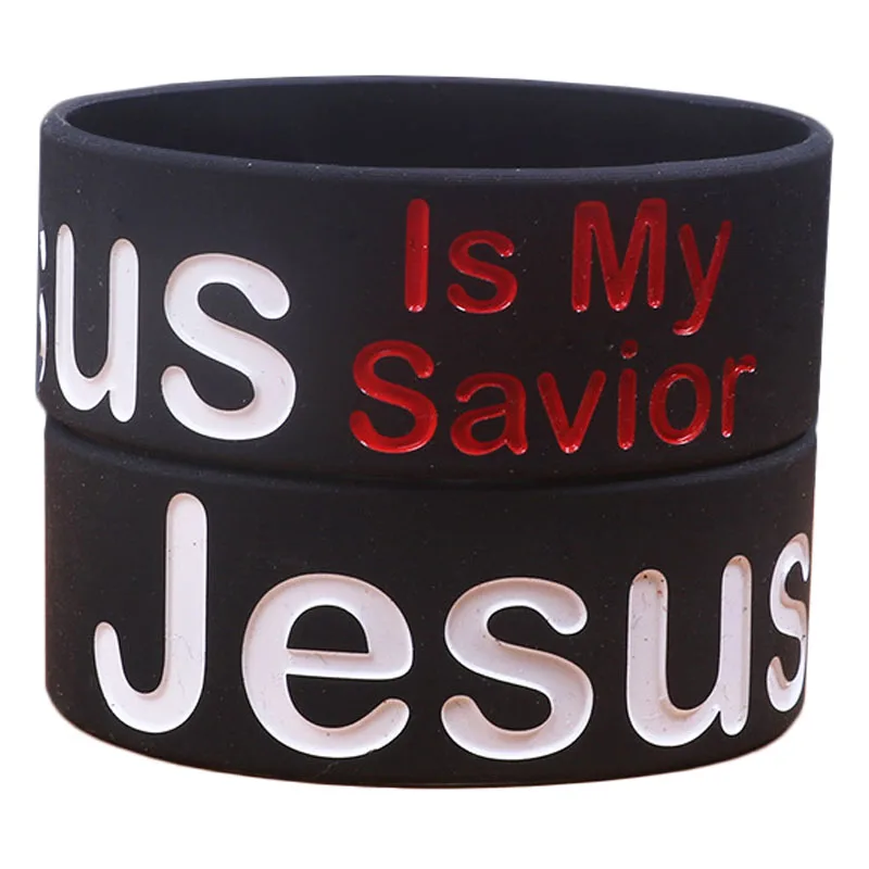 1Pc Jesus Is My Savior Silicone Wristband Wide Black Letter Debossed Rubber Bracelets&Bangles Women Men Reminder Gifts SH111