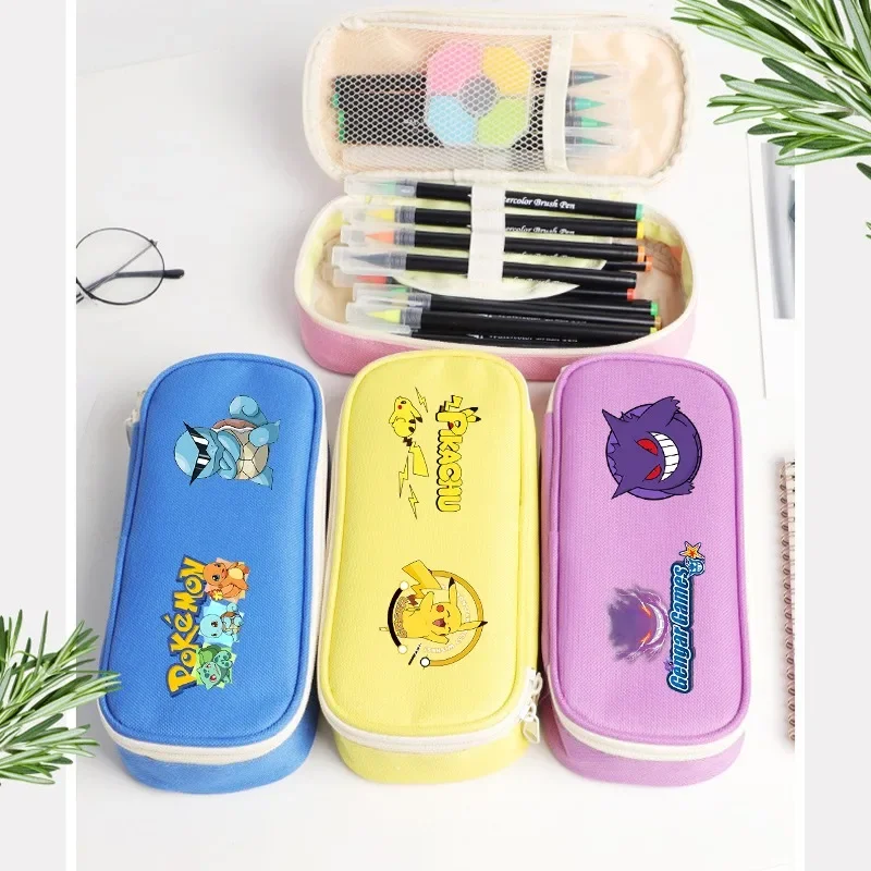 Pokemons Pikachu Pencil Case Cute Student Stationery Cartoon Anime Graphic Print School Supplies Portable Large Capacity Gifts