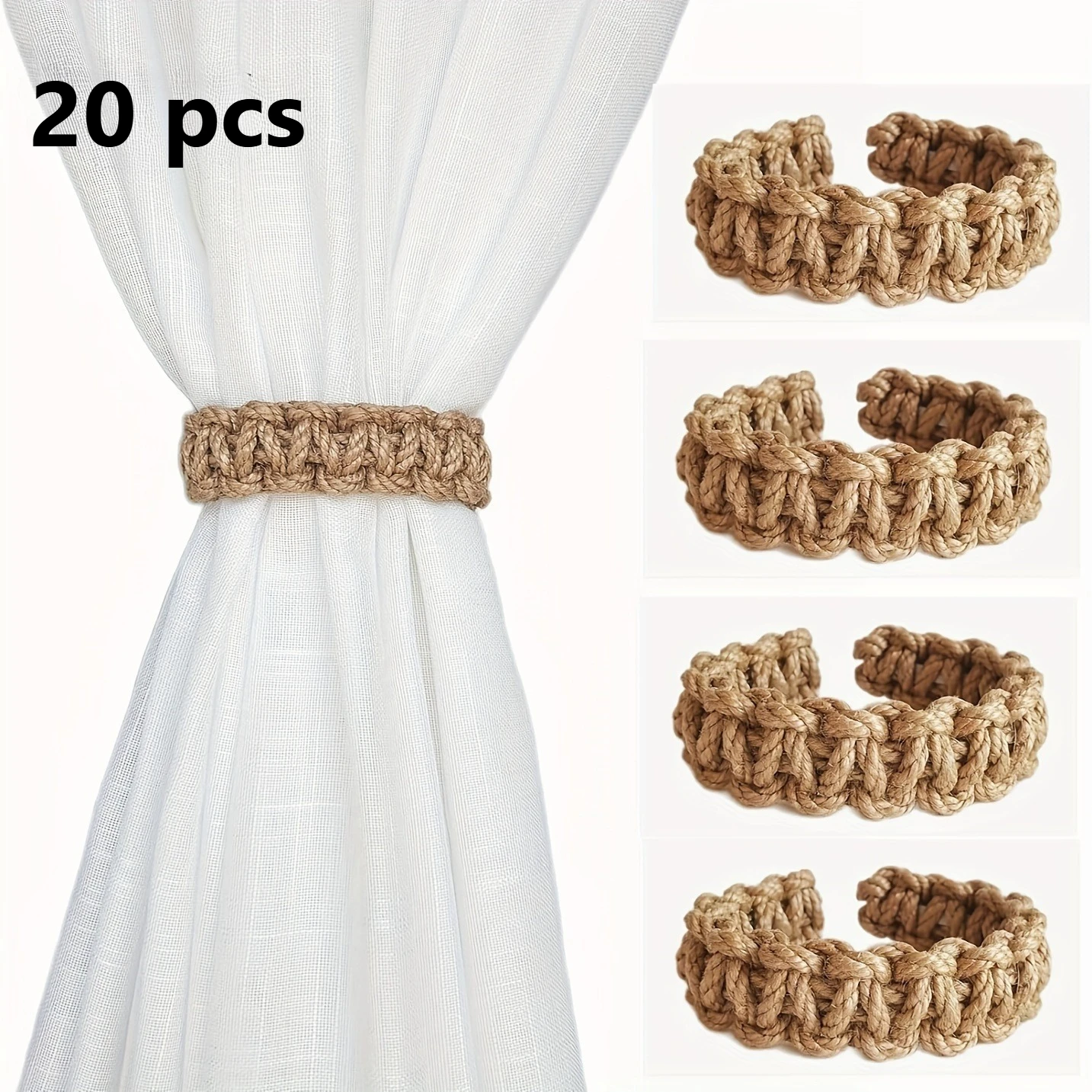 20 pcs Braided Curtain Clip - Curtain Tieback Rope Holdback for Bedroom Living Room Home Decor