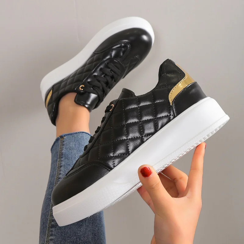 Woman Shoes Casual Sneakers for Women Round Toe Platform Shoes Lace Up Tennis Female Vulcanized Shoes Solid Color Ladies Loafers