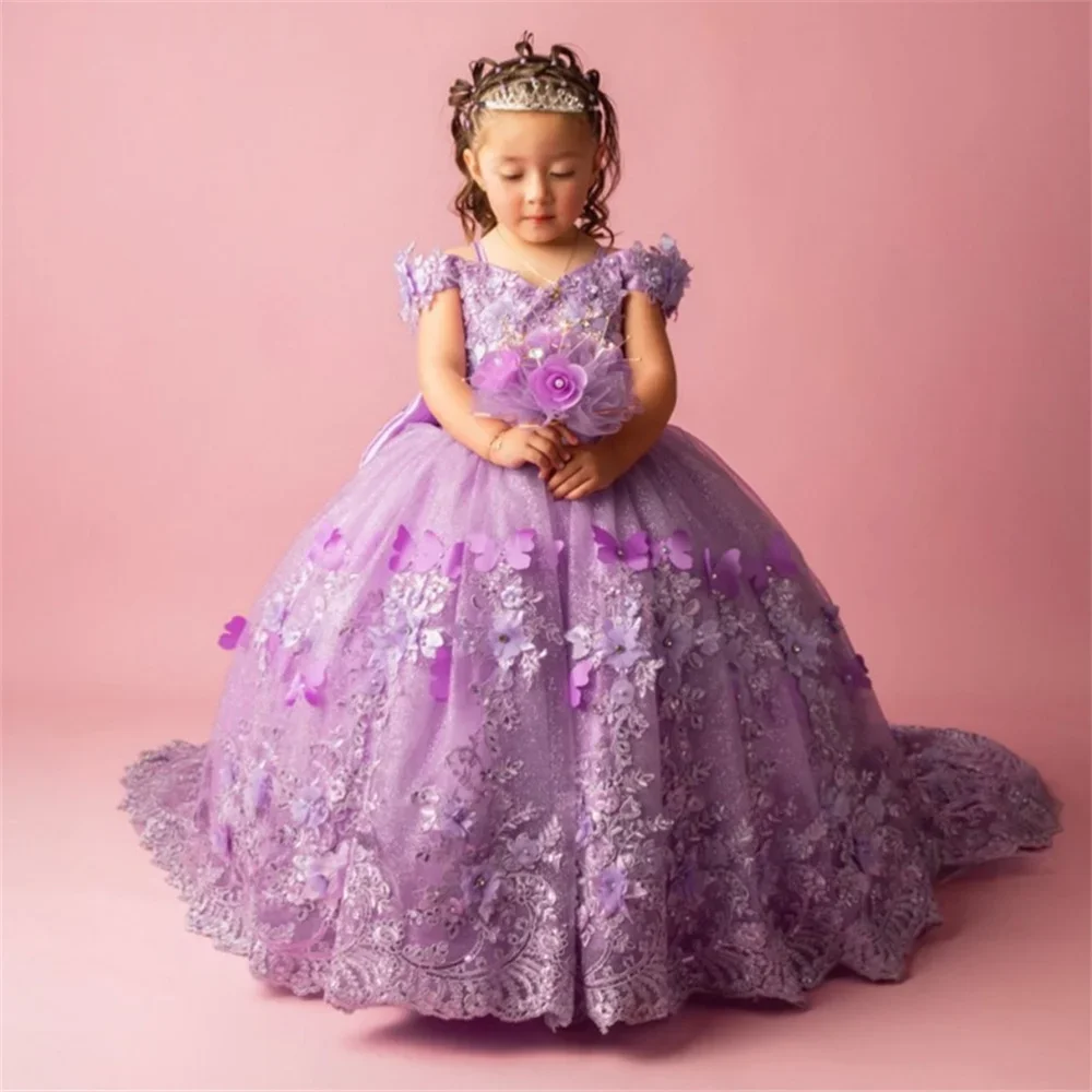 

Flowers Luxury O Neck Formal Elegant First Communion Dress Luxury Formal Long Ball Princess Flower Girl Dress Customized 2025