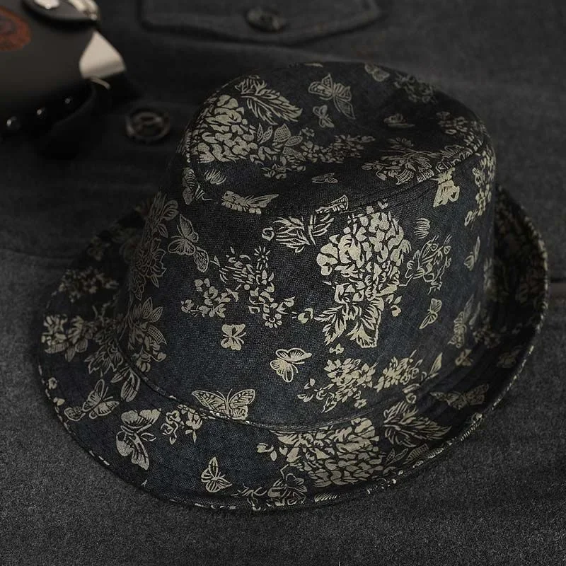 

Men Perform High Quality Genuine Leather Print Jazz Fedora Gentleman Sheepskin Short Brim Top Hat Shows Topper