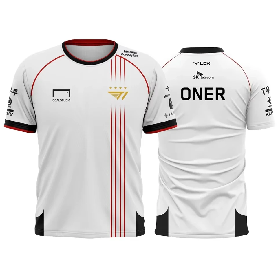 T1 Faker 2025 Away Jersey – White & Red LCK Championship Gaming