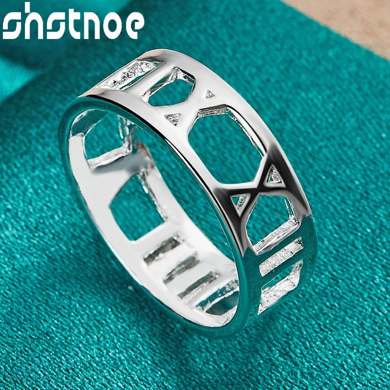 SHSTONE 925 Sterling Silver Ring Classic Hollow Roman Numeral Rings For Women Men Party Wedding Fashion High Quality Jewelry