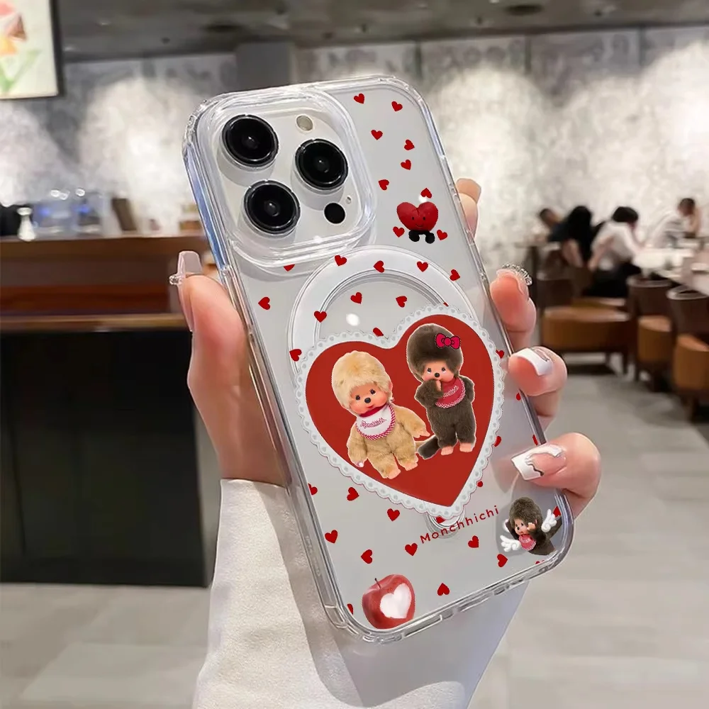 Korean Cartoon Cute M-Monchhichi For Magsafe Magnetic Phone Case For iPhone 17 Air 16e 16 Pro Max 15 14 Plus 13 12 11 Back Cover view 3