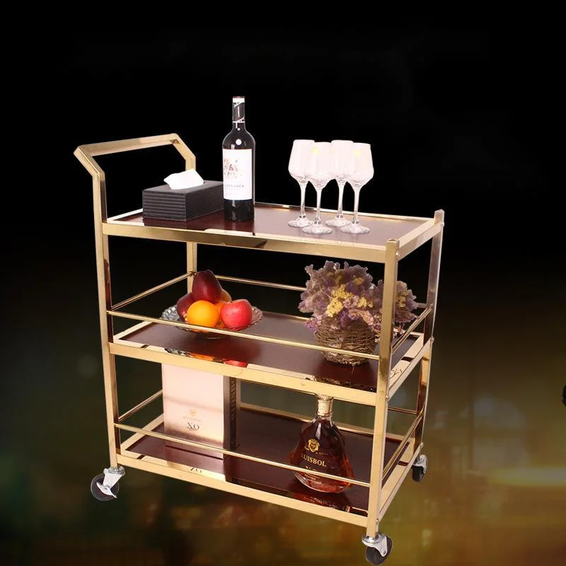 Stainless Steel Titanium Bar Serving Cart Rolling Trolley On  Wheels Mobile Utility 4S Shop Service Trolley Rack Holder