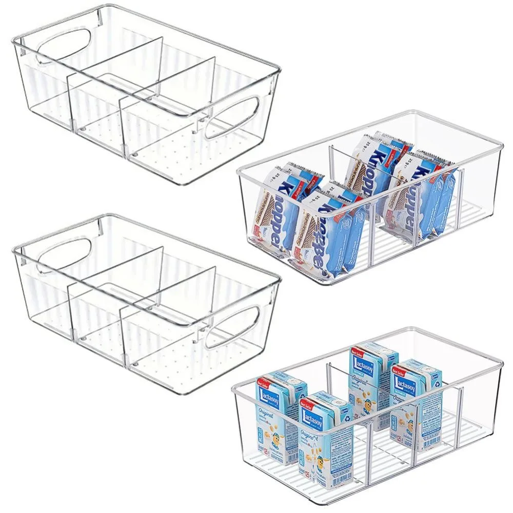 Refrigerator Organizer Bin 4 Grids Food Storage Box Fridge Organizer Bins with Vegetable Fruit Organization Kitchen Accessories