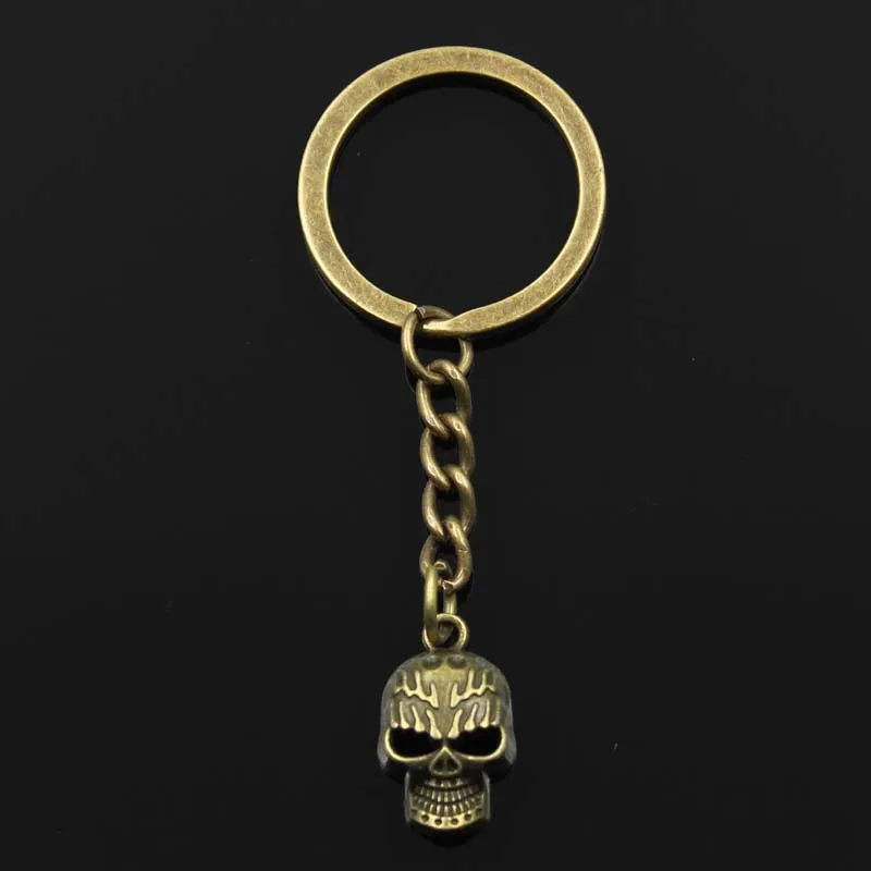Fashion 30mm Key Ring Metal Key Chain Keychain Jewelry Antique Bronze Silver Color Plated Skeleton Head Skull 21x13mm Pendant