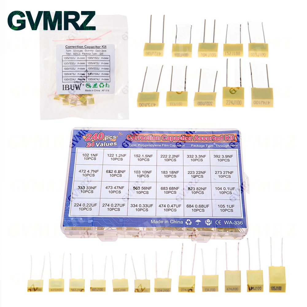 

Комплект полипропиленовой защитной пластиковой пленки 100nf 220nf 10nf 47nf 22nf 1nf 0,47 мкФ 0,1 мкФ 330nf Корректирующий конденсатор