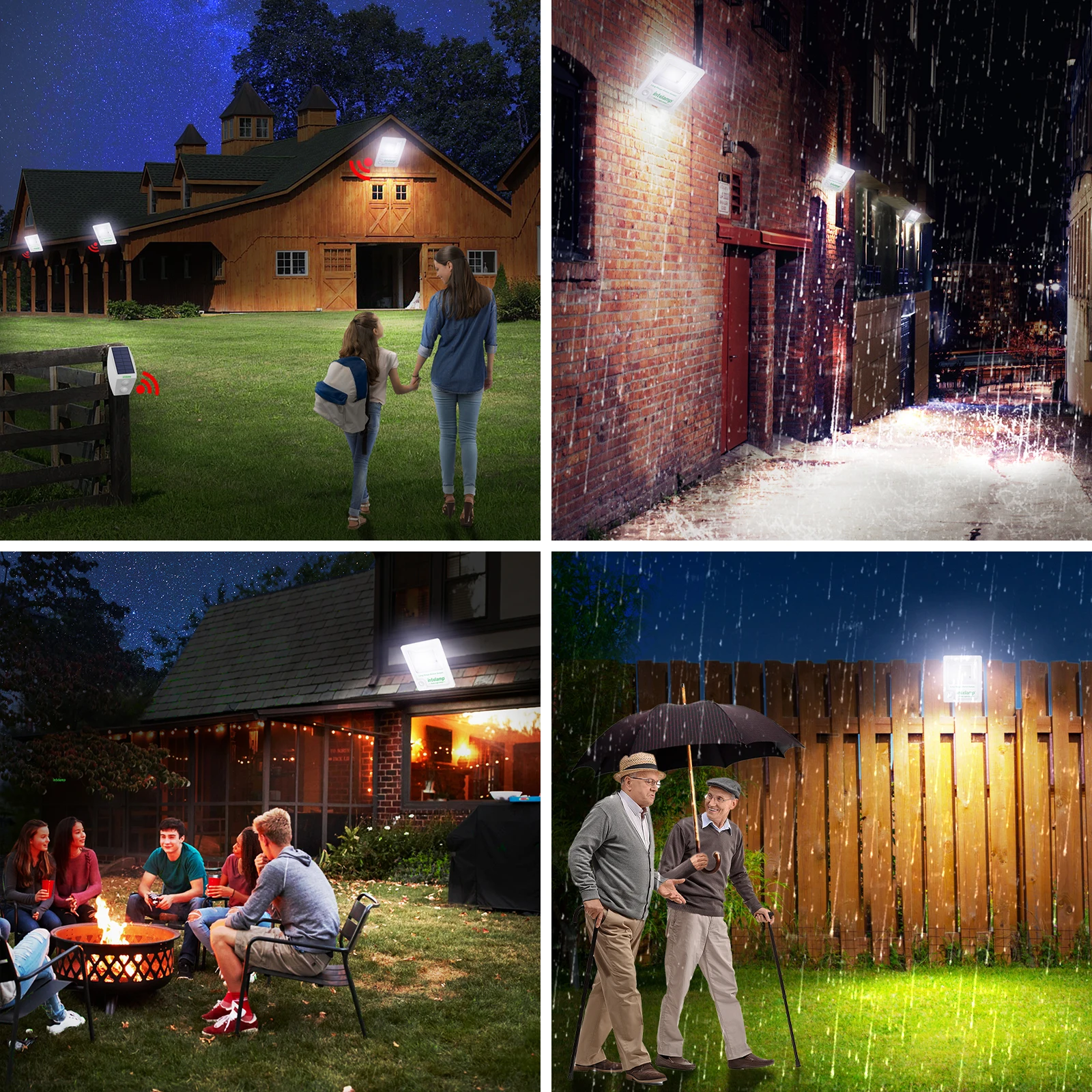 intelamp 12000mah 3000LM Outdoor Solar Light With Larger Solar Panel Two Motion Sensors Floodlight High Brightness For Garden