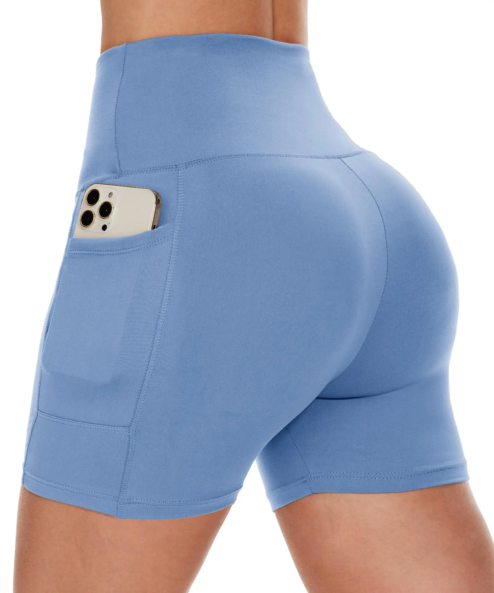 Women High Waist Pocket Sports Short Yoga Legging Shorts Squat Proof Hip Lift Fitness Tight Shorts Quick Drying Cycling Workout