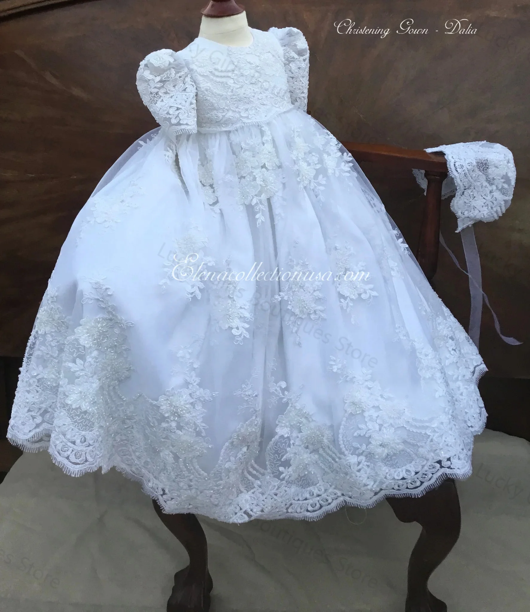 Glamorous Christening Gowns for Kids Lace Appliques First Communion Dresses Luxury Little Girls Toddler Baby Baptism Dresses