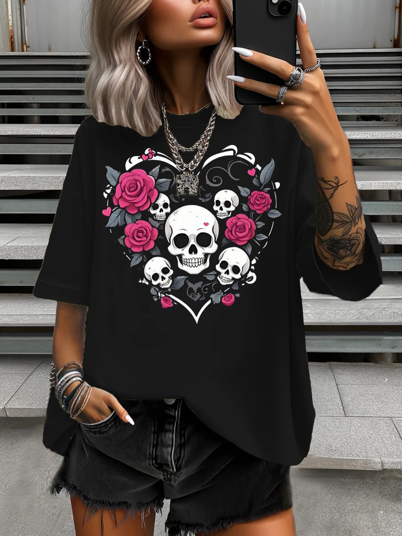 

Летняя женская футболка оригинального дизайна, модная женская повседневная футболка с принтом розовой розы и круглым вырезом, топы с короткими рукавами, топ Y2K