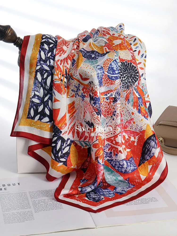 silk-scarf-women's-decorative-bow-tie-waist-square-scarf-spring-autumn-new-candle-ding-texture-genuine-silk